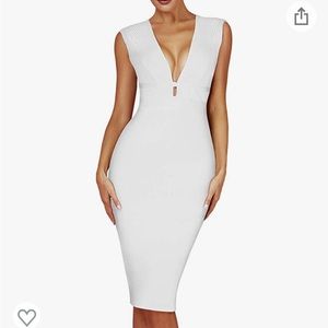 White Plunge Neck Bandage Dress